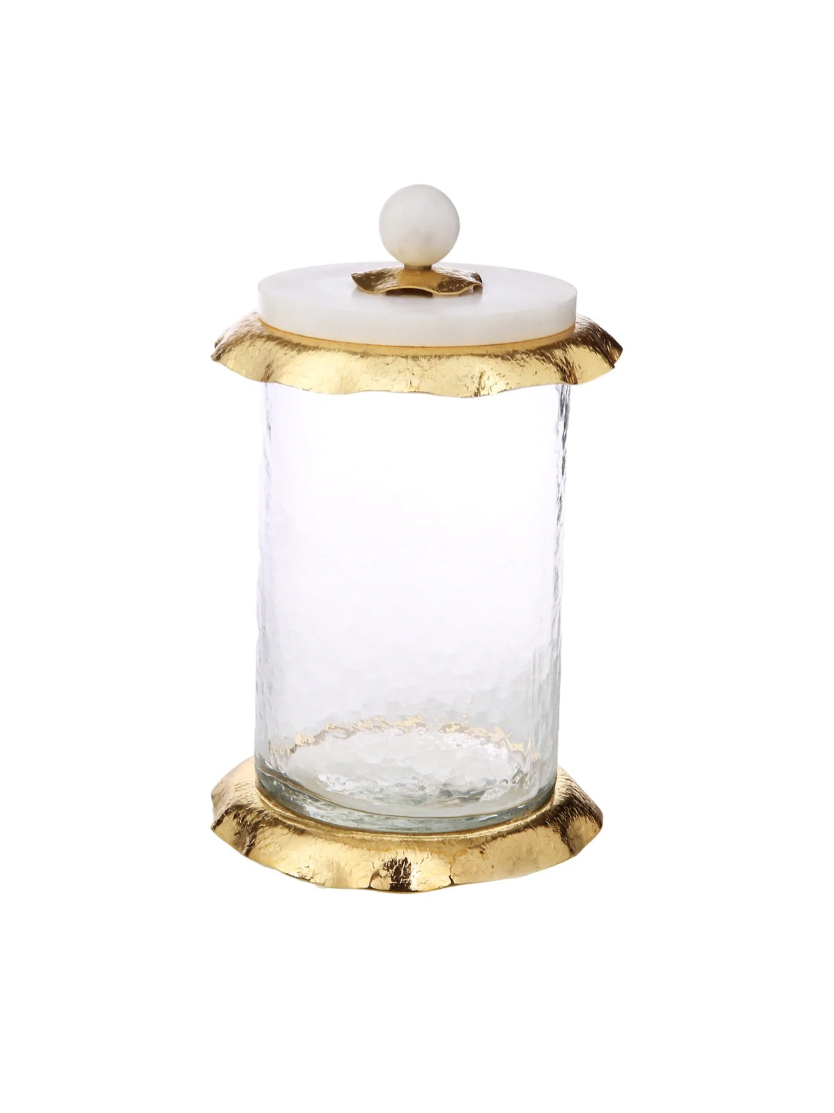 8H Luxury Kitchen Glass Canister With Gold Hammered Rim and Marble Lid - KYA Home Decor.