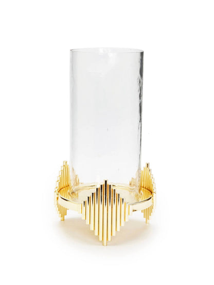 This stunning Glass Dome Candle Holder has an amazing Gold Diamond Design, 4D x 12H.