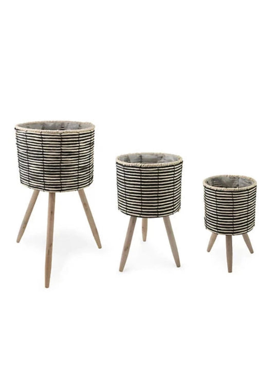 Add a touch of minimalism while displaying lush greenery throughout your home with these beautiful Bamboo Basket Plant Stand Set. 