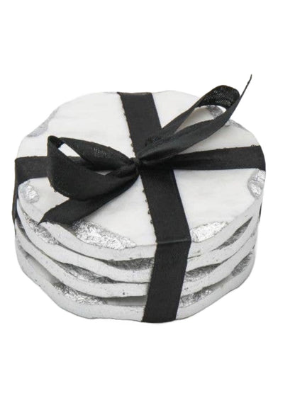 These stylish marble coasters will add a little extra to oomph to your entertaining. These natural, white marble coasters are finished with beautiful silver  edges.