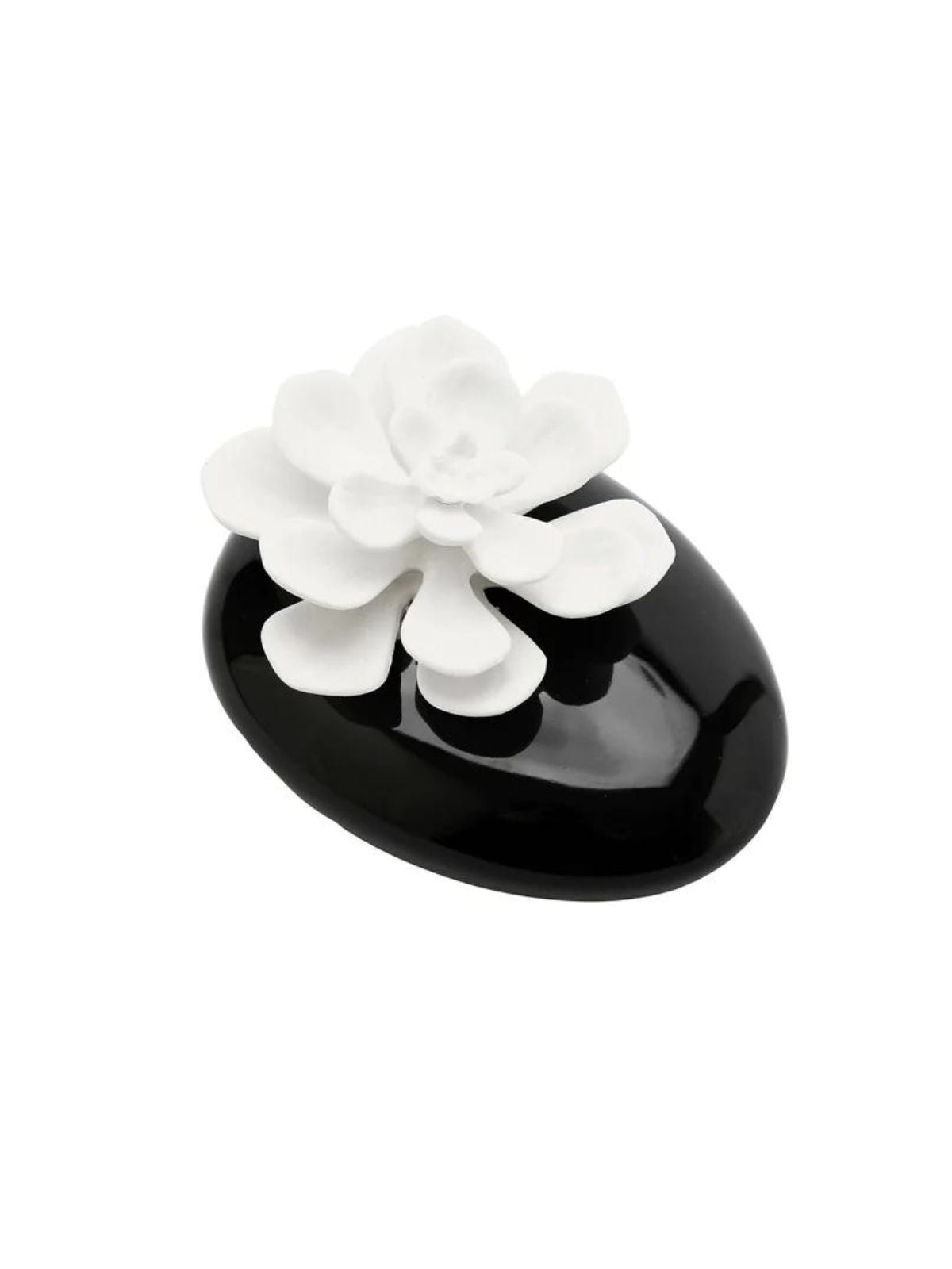 Dispense the scent of Iris and Rose into the air with this Black Diffuser with White Dimensional Flower.