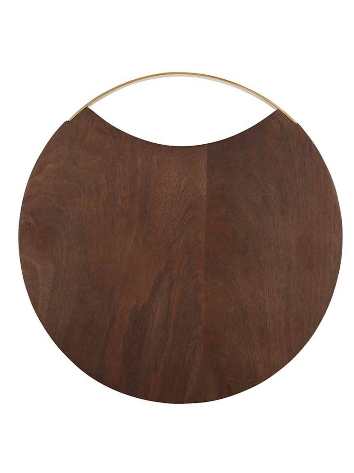 12D Round Mango Wood Serving Board with Brass Handle.