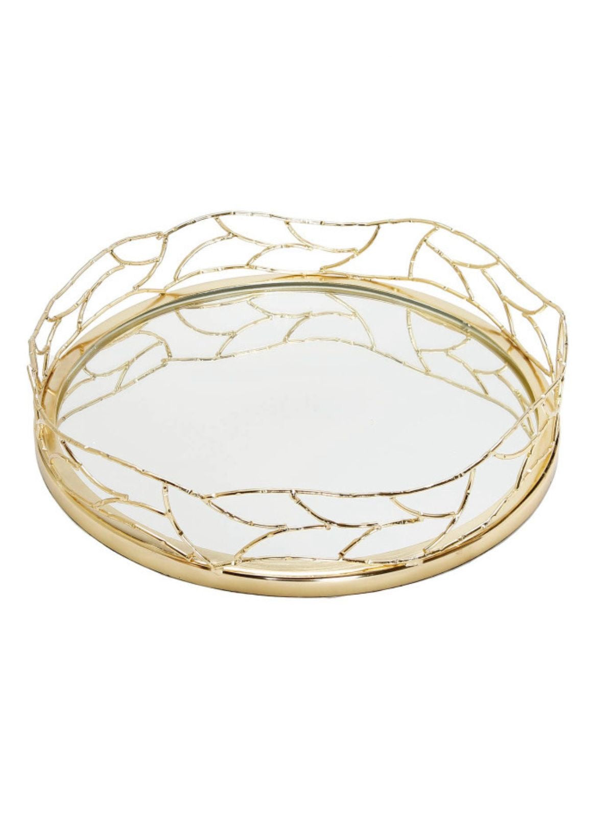 Round Mirror Tray With Gold Mesh Design Sold by KYA Home Decor.