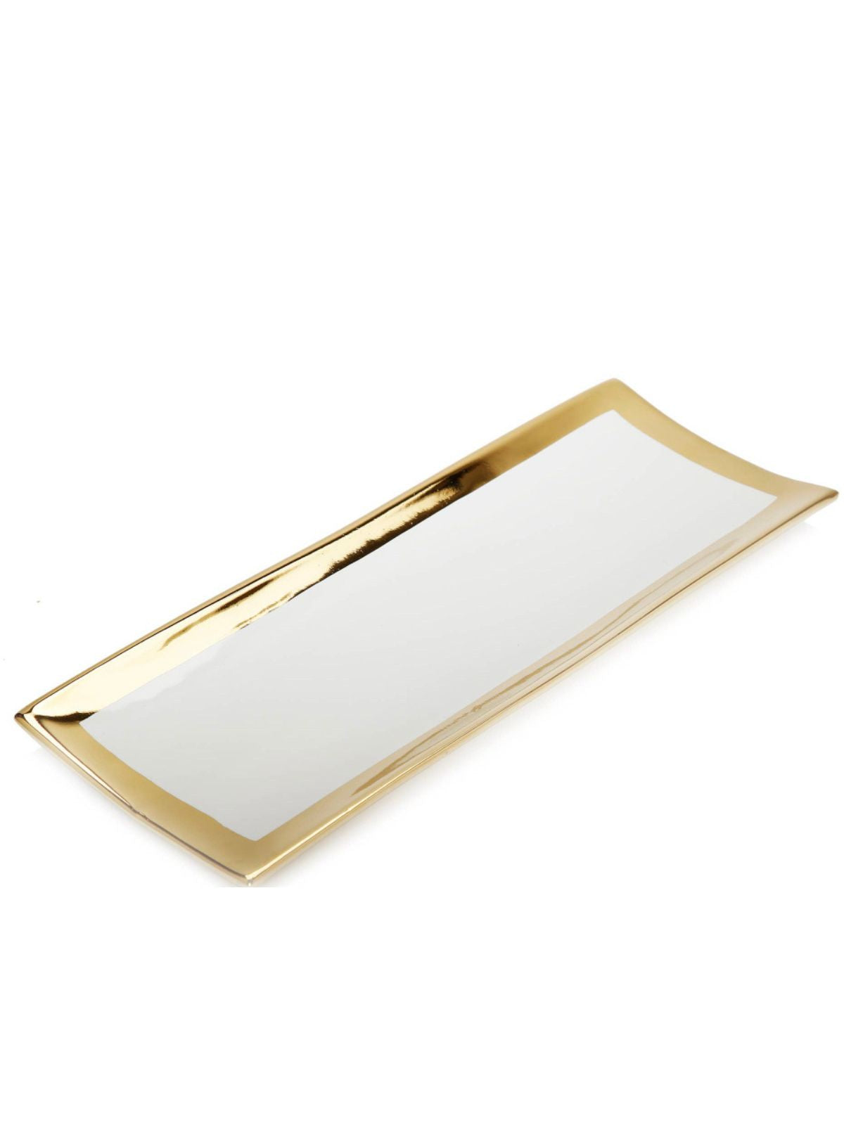 White Rectangular Decorative Tray With Luxury Gold Edges, 14.5L x 5.5W.