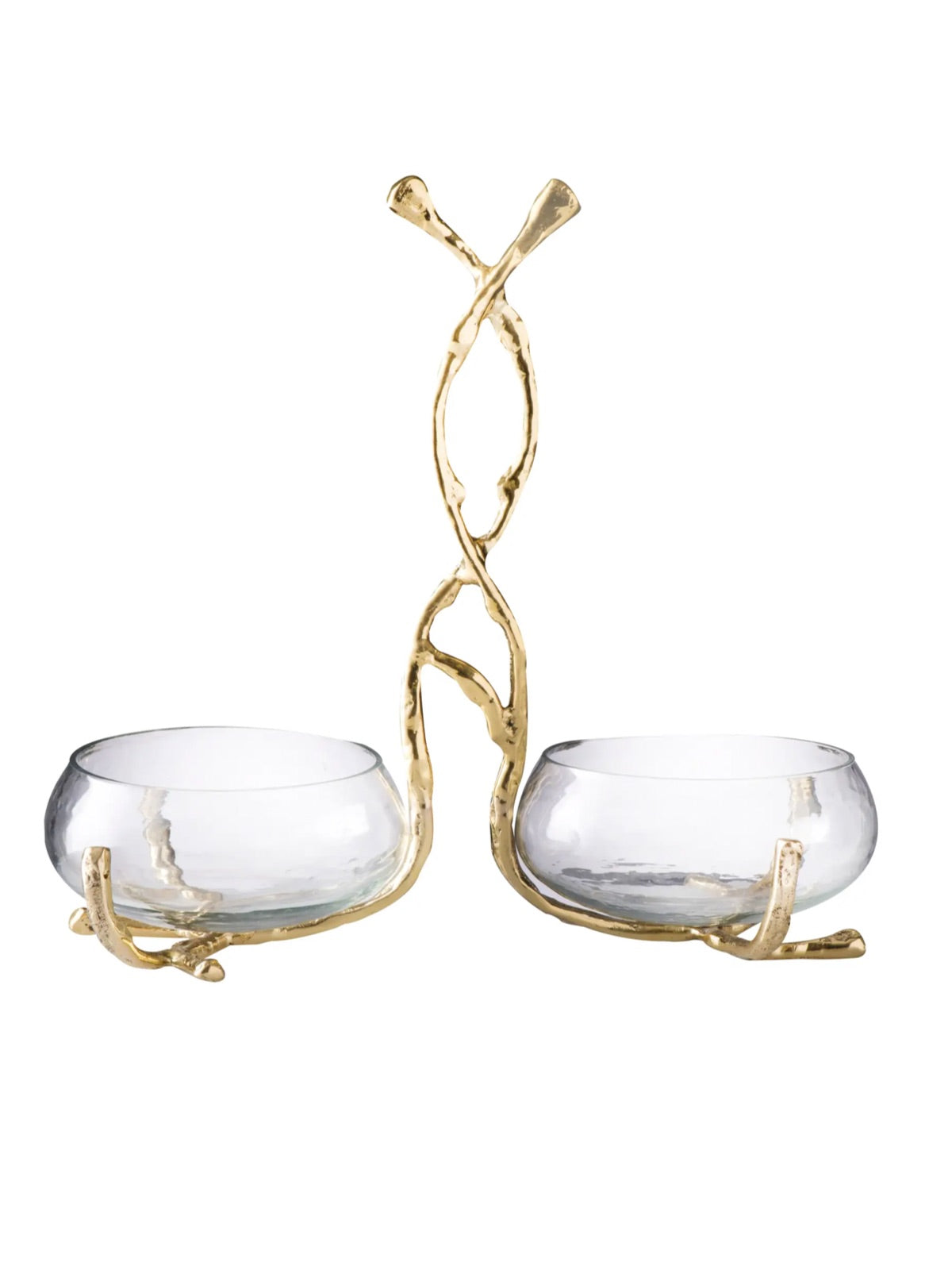 This magnificent 9in Relish Dish brings an extra aura to every display setting with hammered glass bowls and glossy gold twigs beautifying and lending elegance to the set. Sold by KYA Home Decor