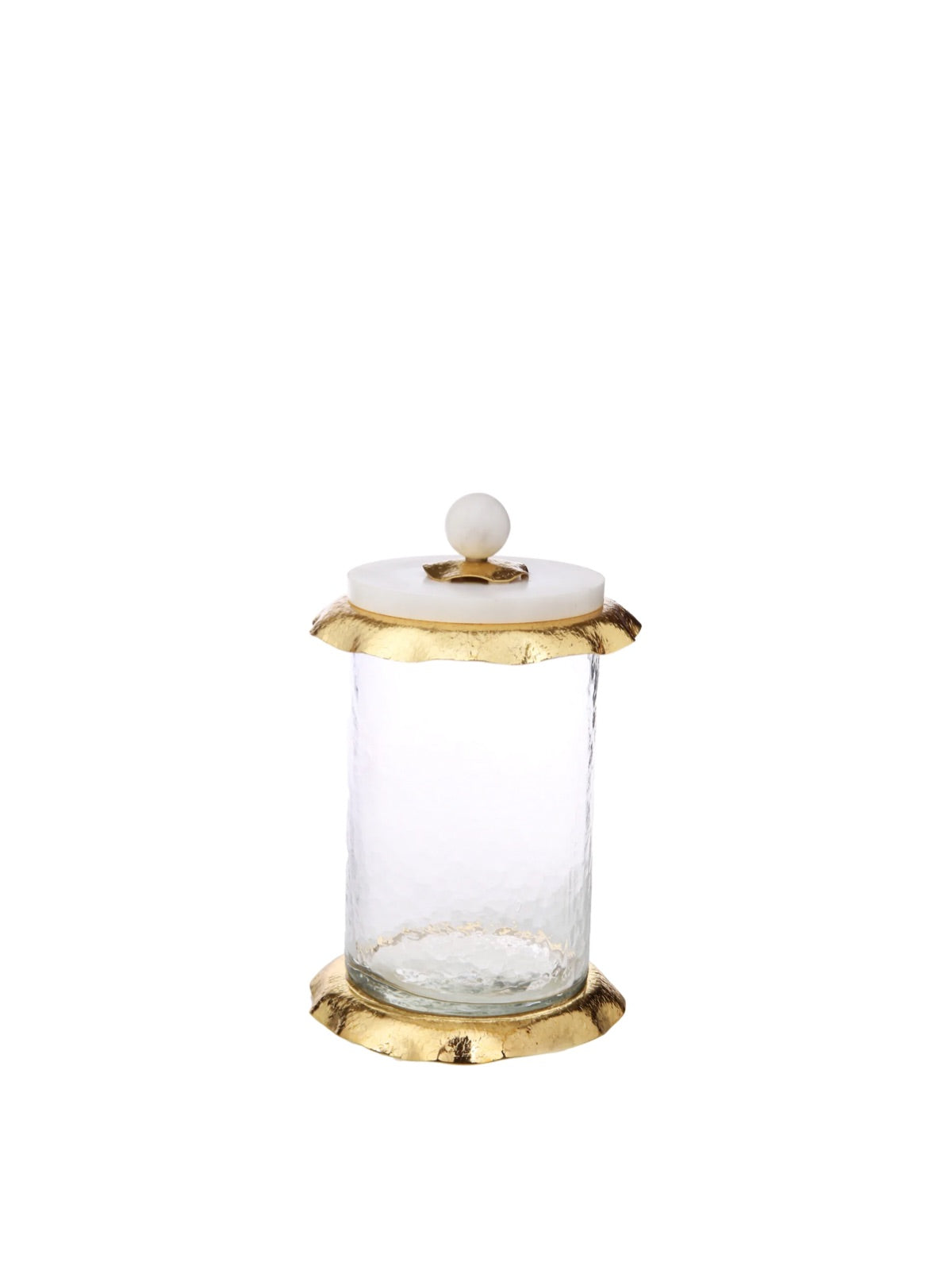 5H Luxury Kitchen Glass Canister With Gold Hammered Rim and Marble Lid - KYA Home Decor.