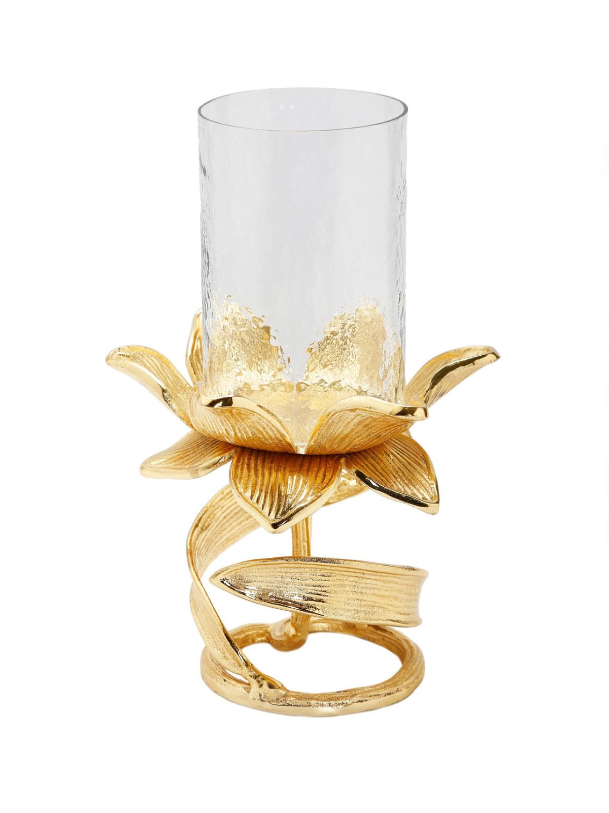 15.75H Hammered Glass Candle Holders on Gold Stainless Steel Floral Stand. Sold by KYA Home Decor.