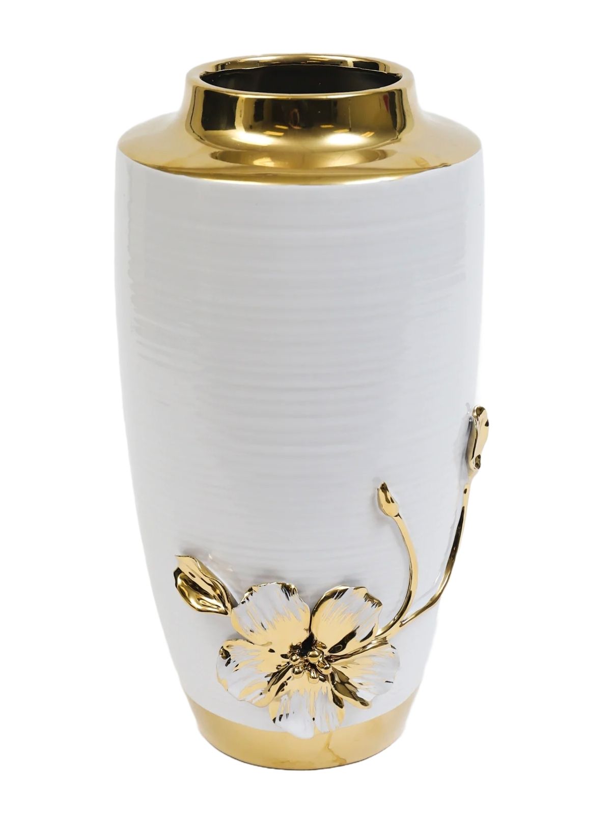14H White Ceramic Decorative Vase With Luxury Gold Floral Detail - KYA Home Decor