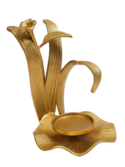 12H Stainless Steel Gold Hurricane Candle Holders with Flower Design. Sold By KYA Home Decor.