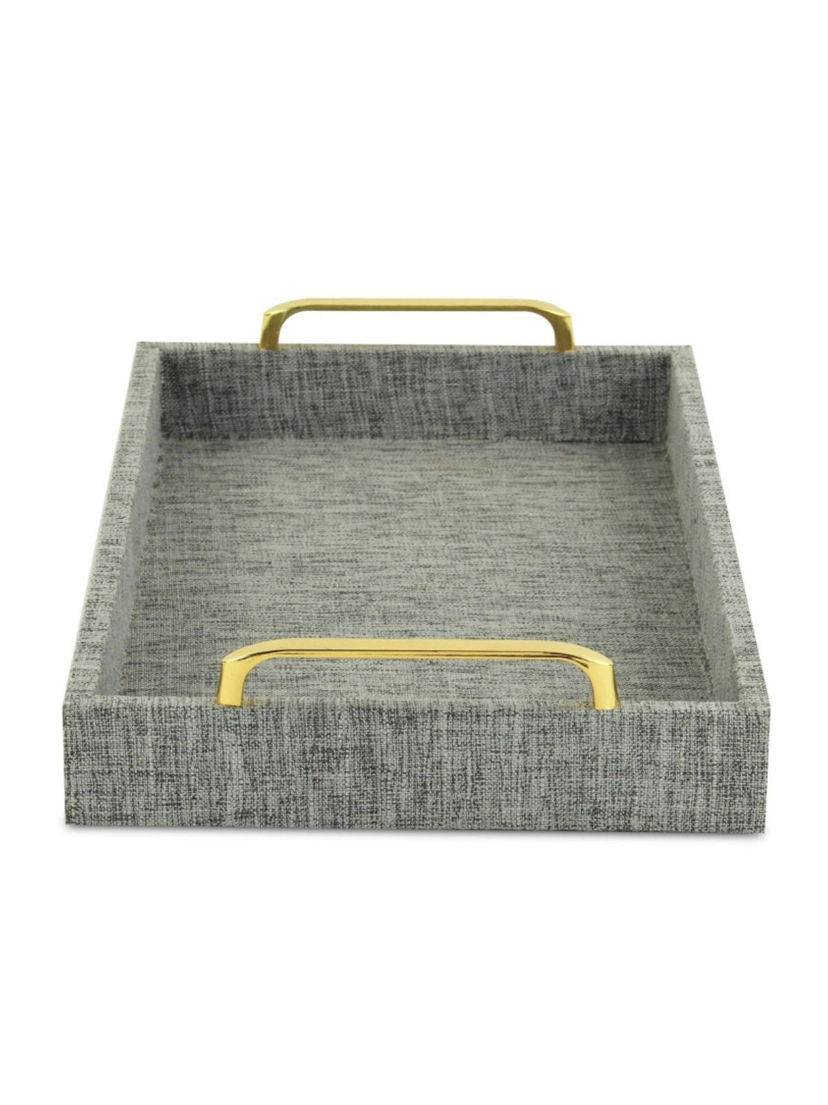 The Isola Di Canter Linen Tray in Gray is an entirely handmade and hand-crafted design that blends an engineered wood frame with a linen outer fabric and metal hardware. 