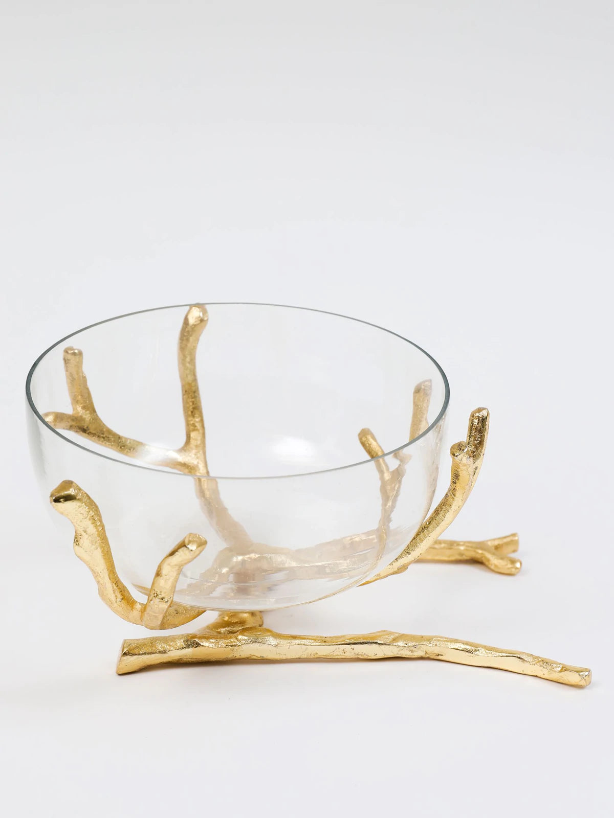 Gold Twig Base with Removable Glass Bowl, Size Large.