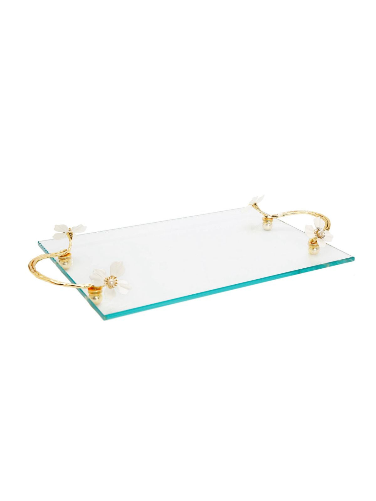 Rectangular Glass Tray with Cherry Blossom Designed Handles.