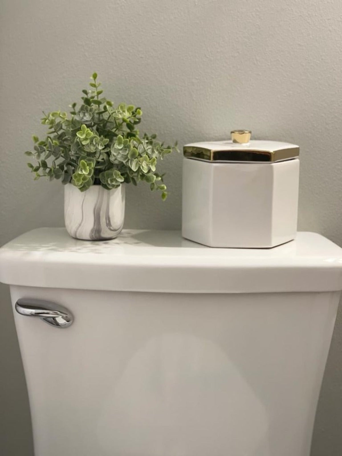 Decorative White Ceramic Jar with Luxury Gold Flower Knob and Lid - KYA Home Decor