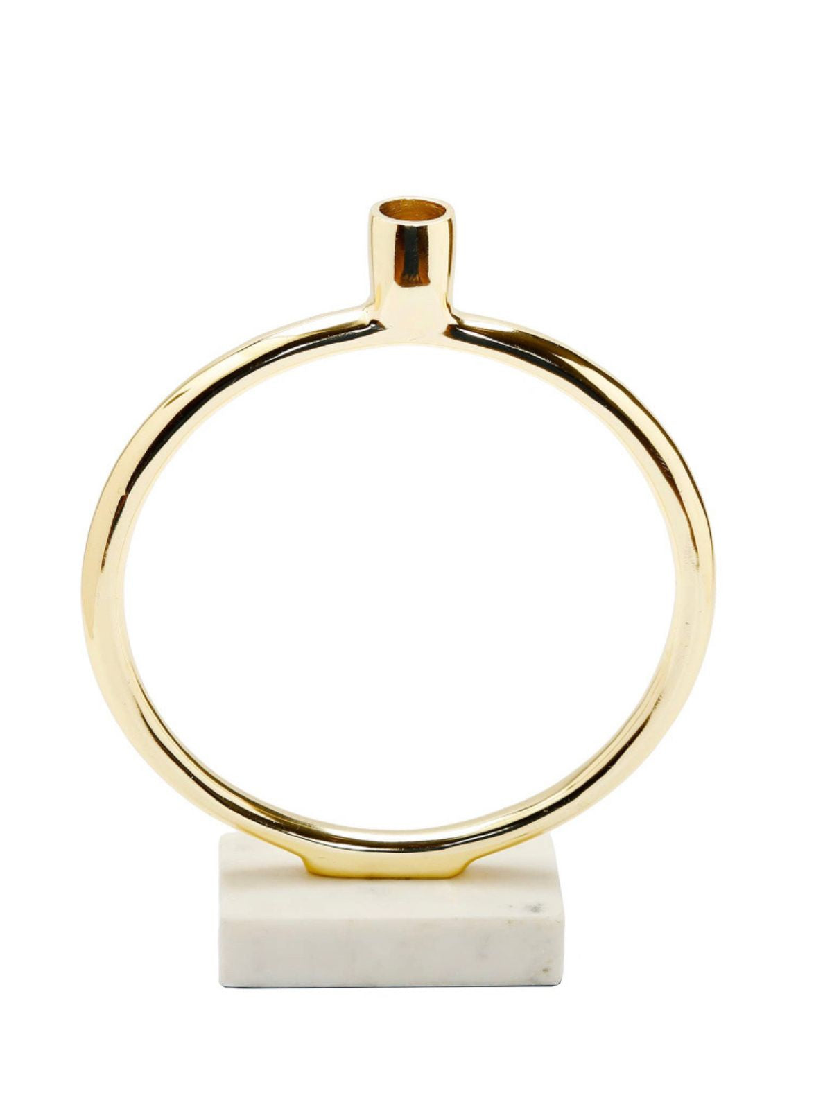 9.75H Gold Metal Circular Taper Candle Holder on Marble Base. Sold by KYA Home Decor.