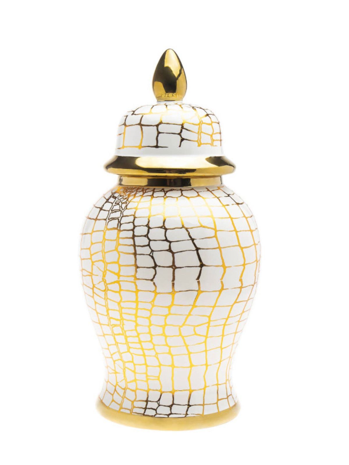 Snake Print Porcelain Ginger Jar with an elegant gold-tone rim and base in size small