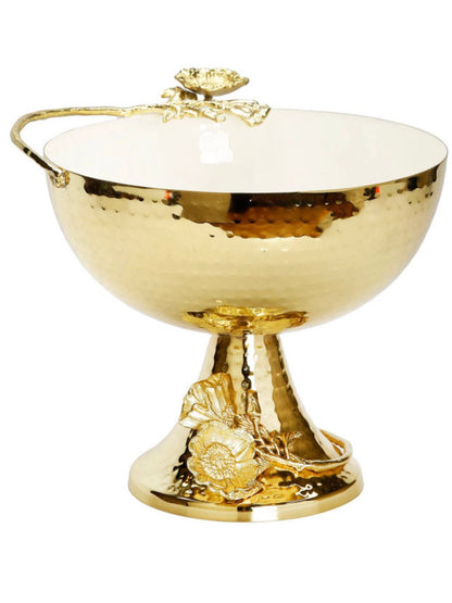 10D Gold Stainless Steel Footed Bowl with white enamel and floral detail, sold by KYA Home Decor.