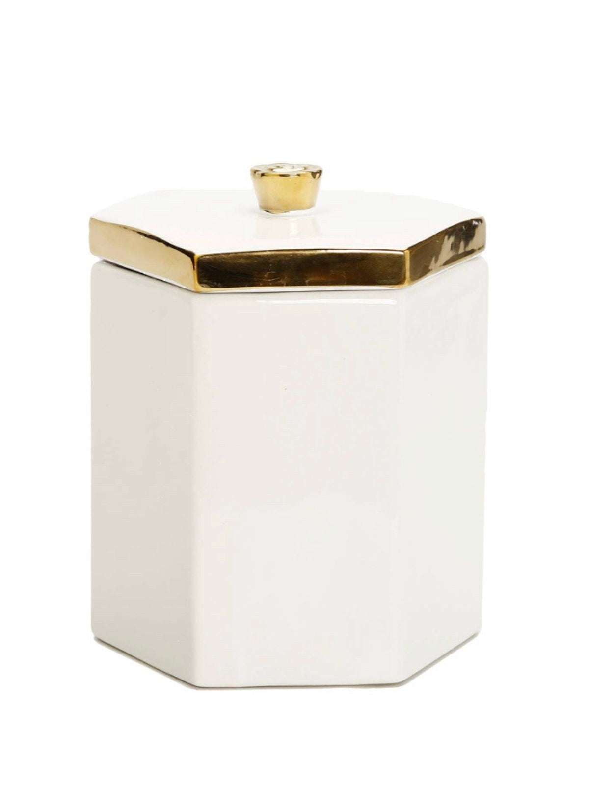 7.4H Decorative White Ceramic Jar with Luxury Gold Flower Knob and Lid - KYA Home Decor