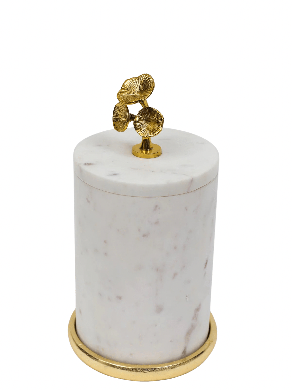 7.5H White Marble Canisters with Gold Metal Floral Design on Lids - KYA Home Decor.
