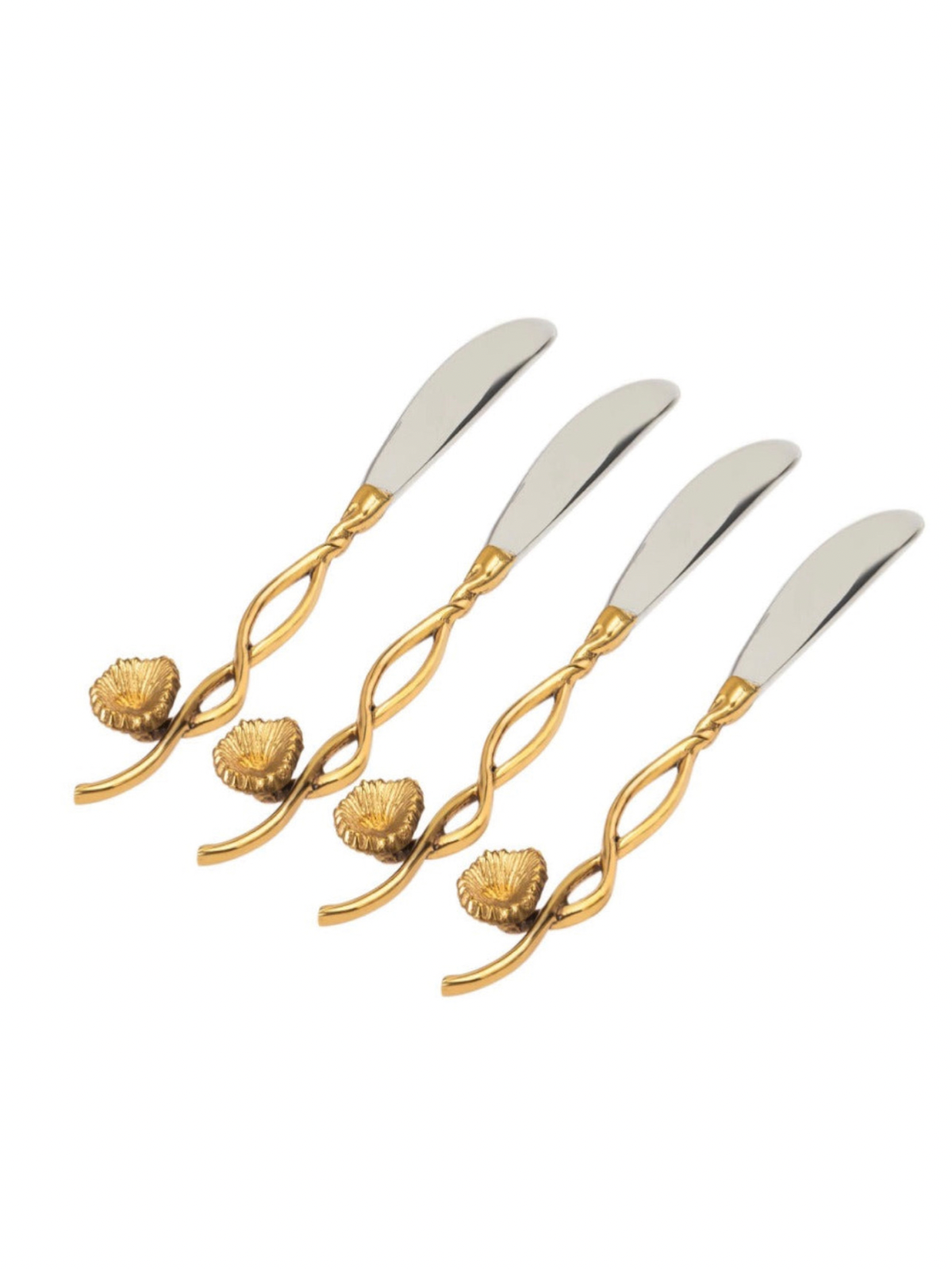 Stainless Steel Spreaders with Gold Flower Designed Handles.