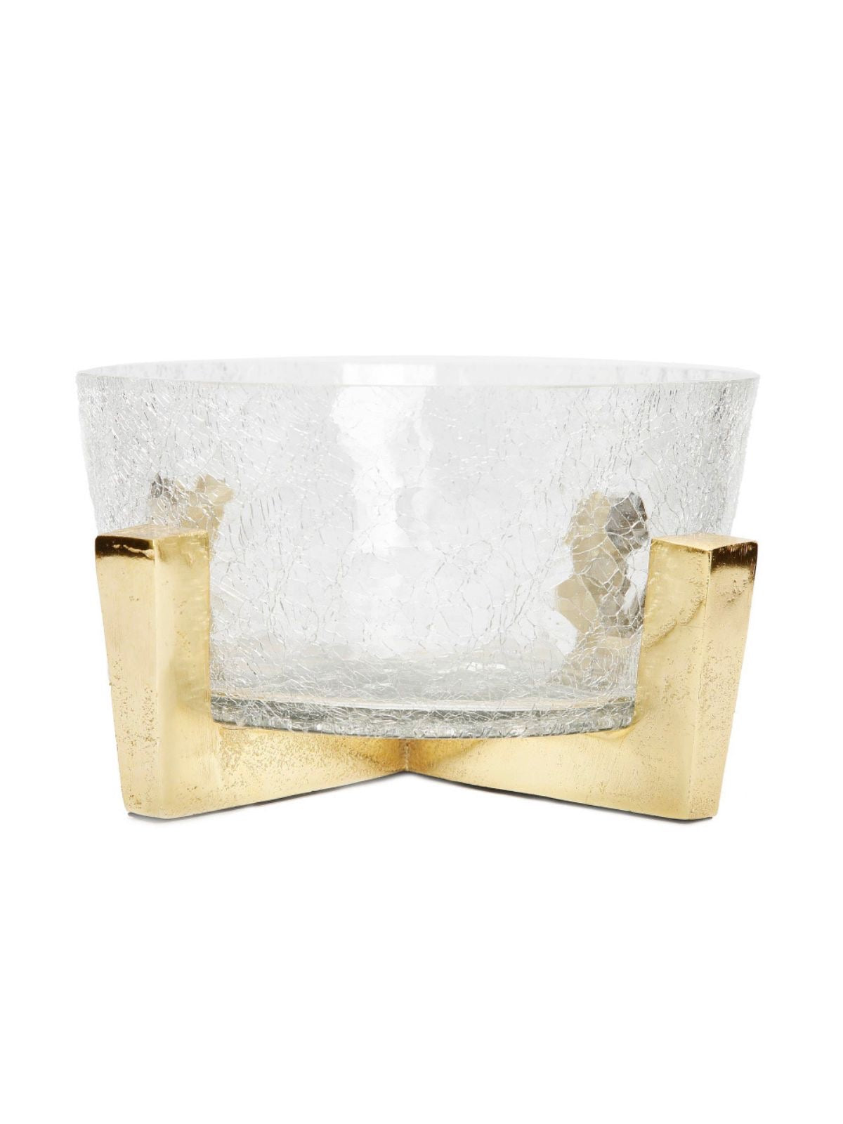 This magnificent 8in round glass bowl decorated with a gold block base brings an extra aura to every display setting. Sold by KYA Home Decor