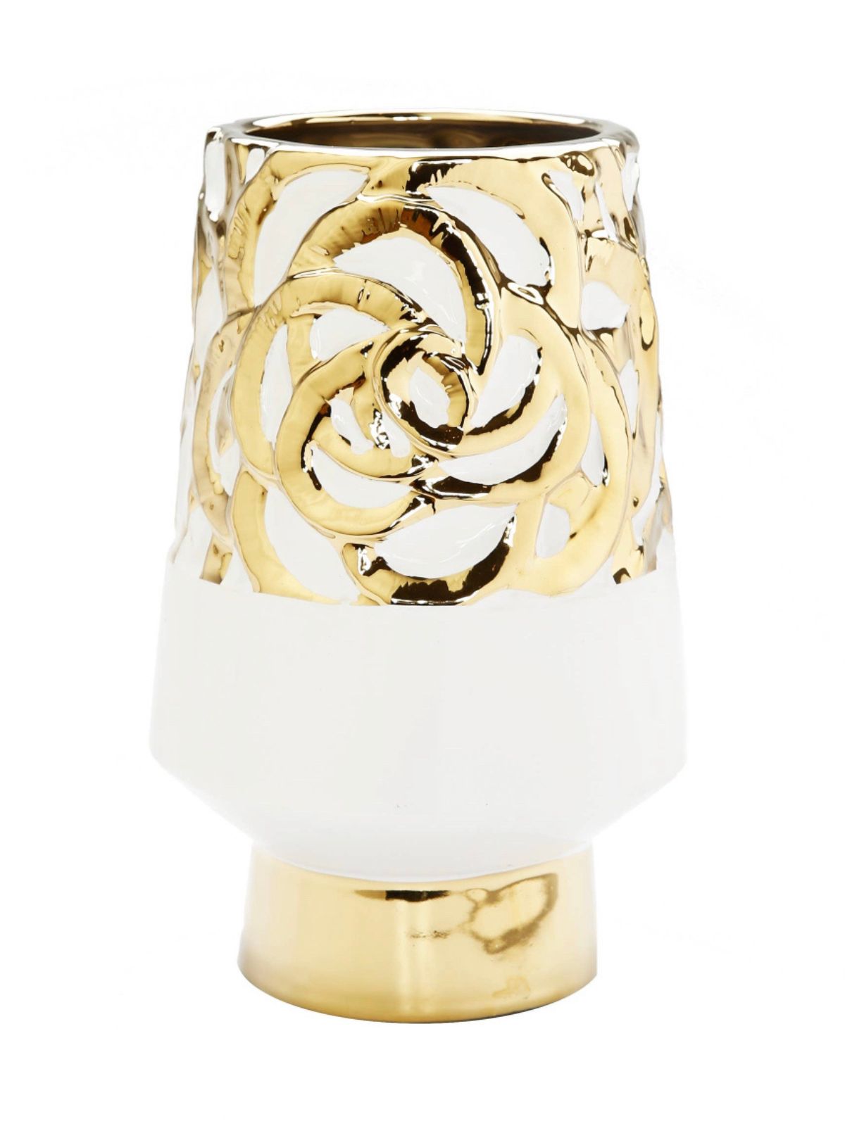 Luxury White Ceramic Decorative Vase with Gold Base 11H - KYA Home Decor