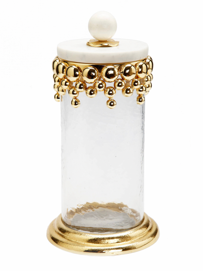 11.25H Luxury Kitchen Glass Canister With Gold Tear Drops Design and Marble Lid - KYA Home Decor. 