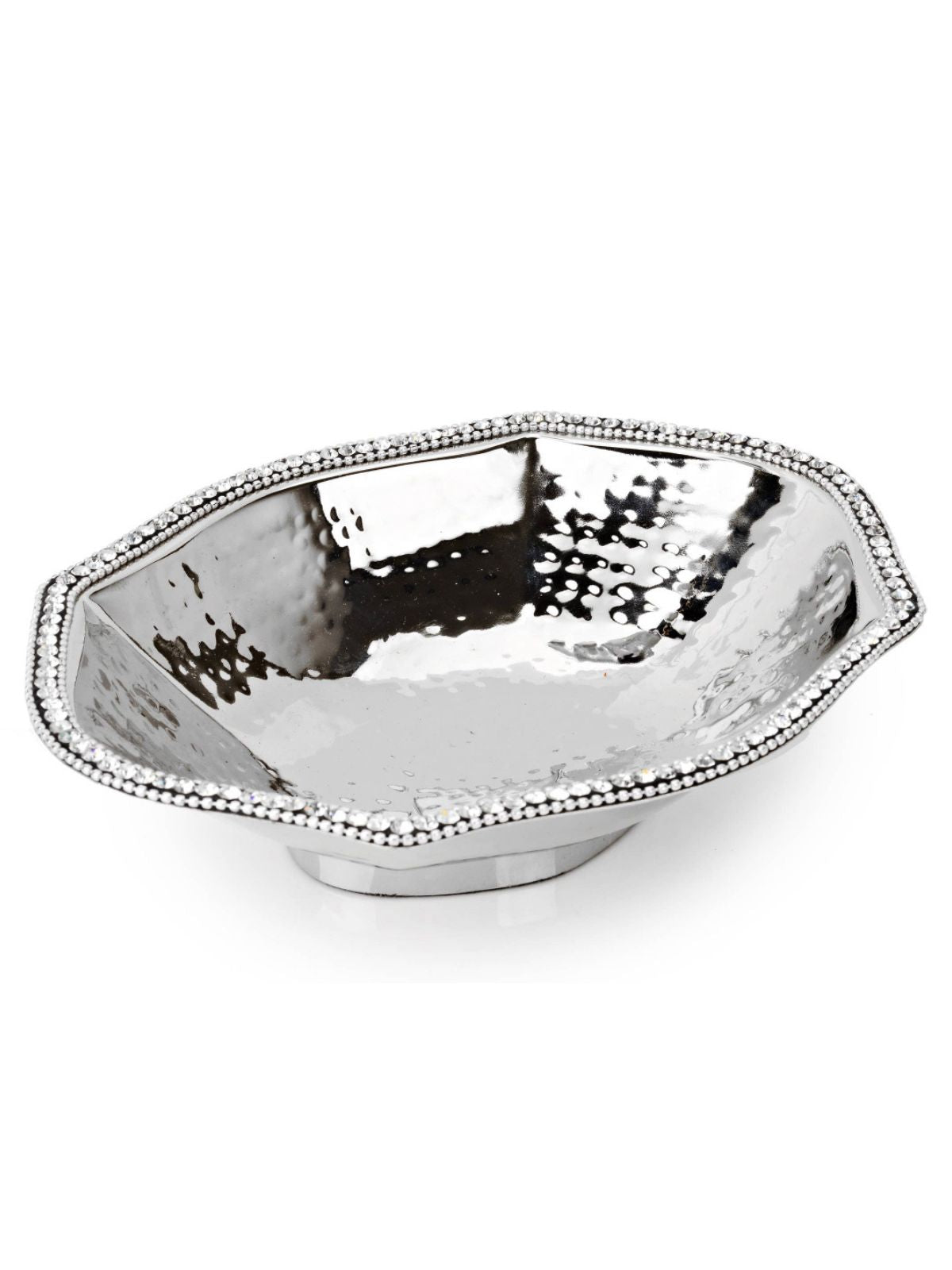 Stainless Steel Octagonal Bowl with Diamond Detail Accents, Measures 8.75L x 7W x 2H.