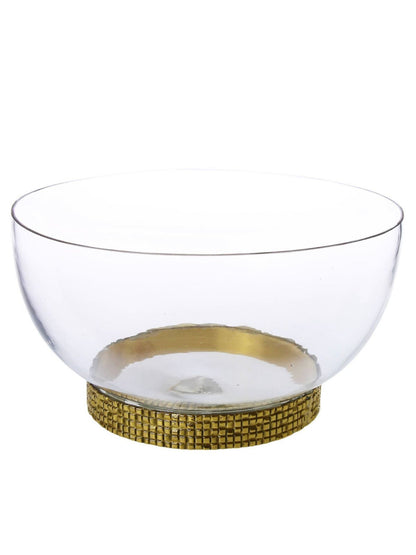 Glass Bowl With Gold Mosaic Textured Base, 10D x 3.5H.