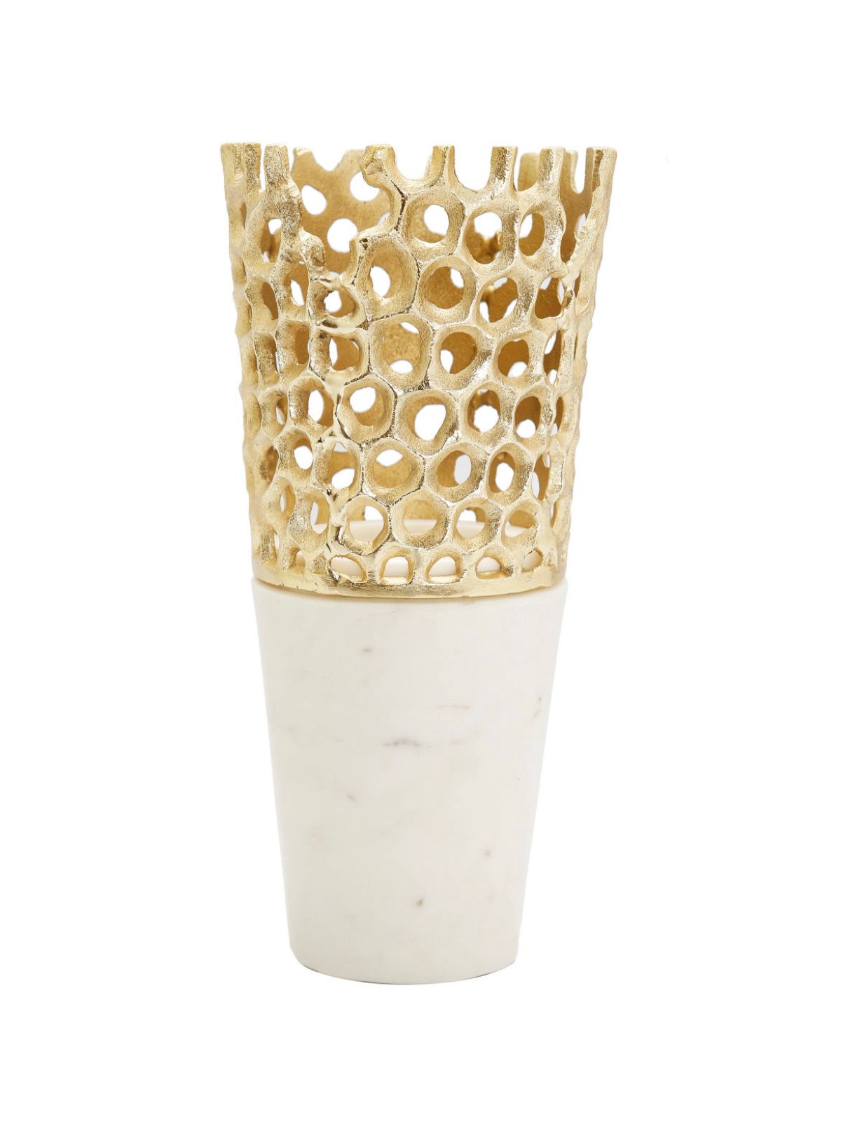 Luxury White Marble Decorative Vase With Gold Cut Out Design 12H - KYA Home Decor. 