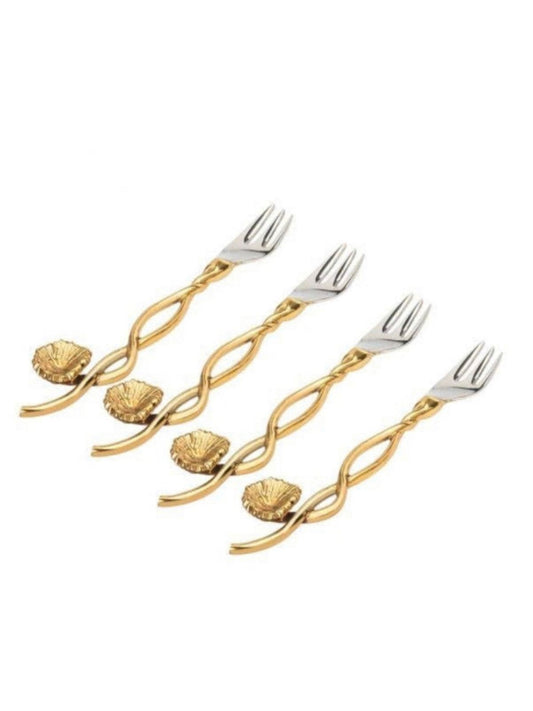 Stainless Steel Dessert Forks with Gold Flower Designed Handles