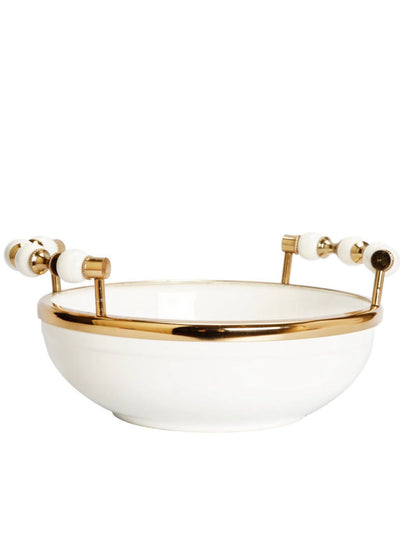 White and Gold Ceramic Bowl with Beaded Design Handles sold by KYA Home Decor.