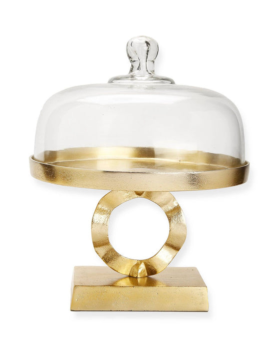 Cake Stand with Glass Dome On Gold Brass Loop Designed Base Sold by KYA Home Decor.