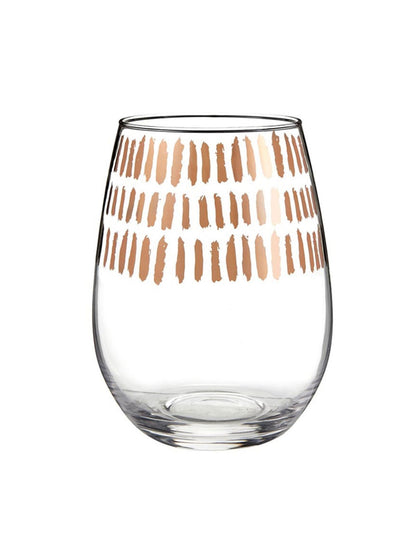 Feel a little more luxurious sipping your favorite wine from these 17oz rose gold stemless wine glasses. The rose gold foil detail is simple but sophisticated. Sold BY KYA Home Decor