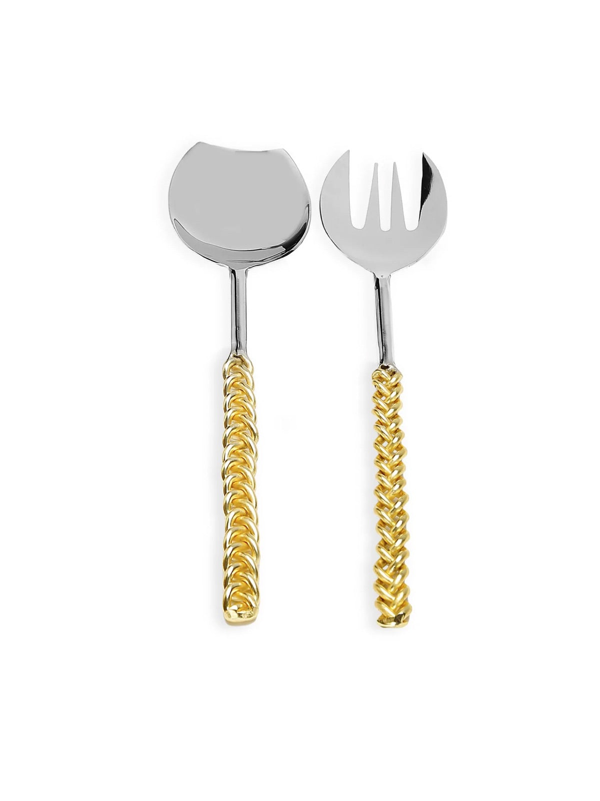These Two 12in Salad Servers are handcrafted of stainless steel and gold twisted lustrous handles that will look glorious on any table. Sold by KYA Home Decor