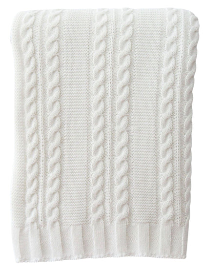 100% Cotton Cable Knit Decorative Throw Blanket in White, 50W x 60L. Sold by KYA Home Decor.