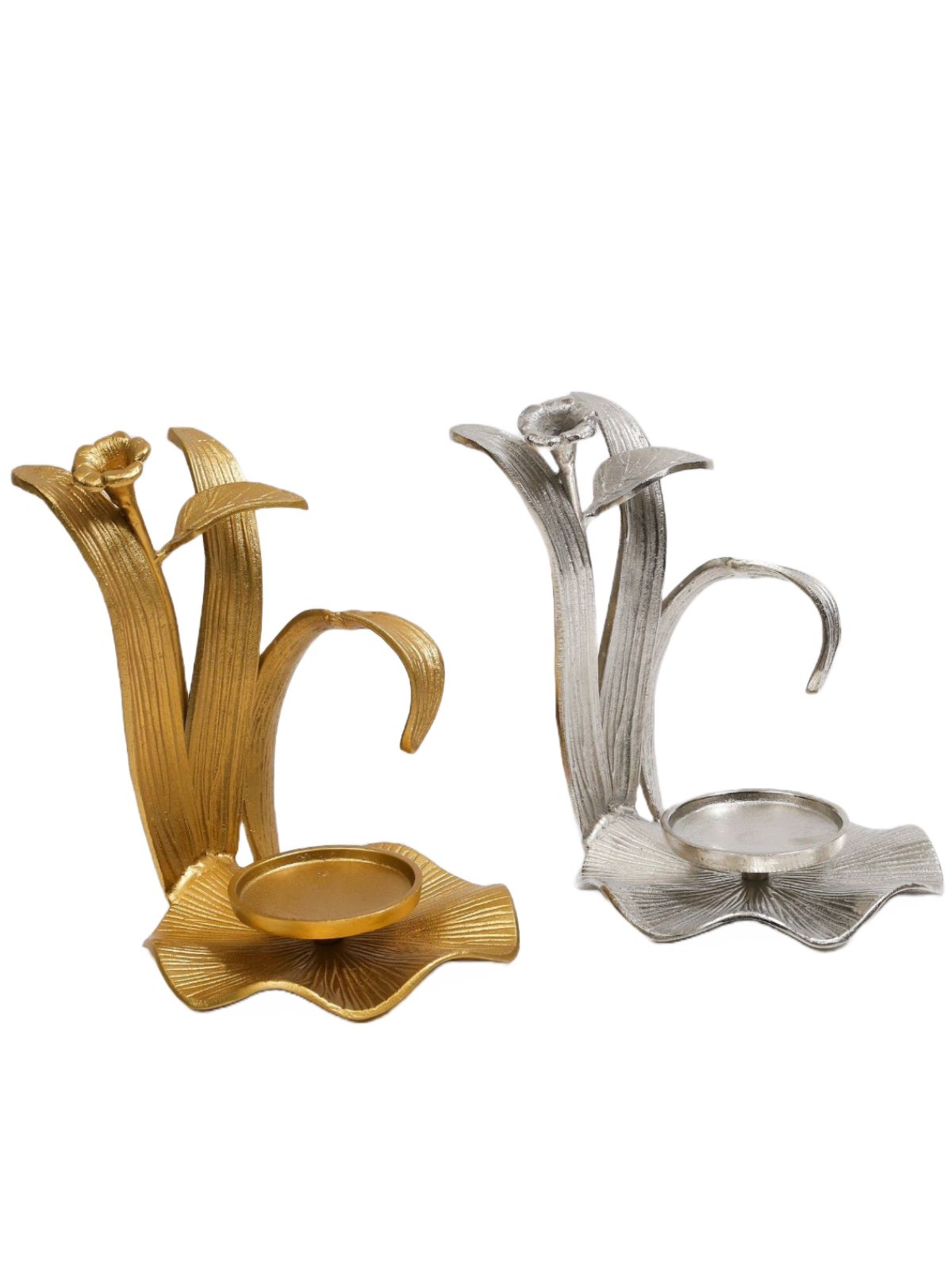 12H Hurricane Candle Holders with Flower Design. Available in 2 Colors, Sold By KYA Home Decor.