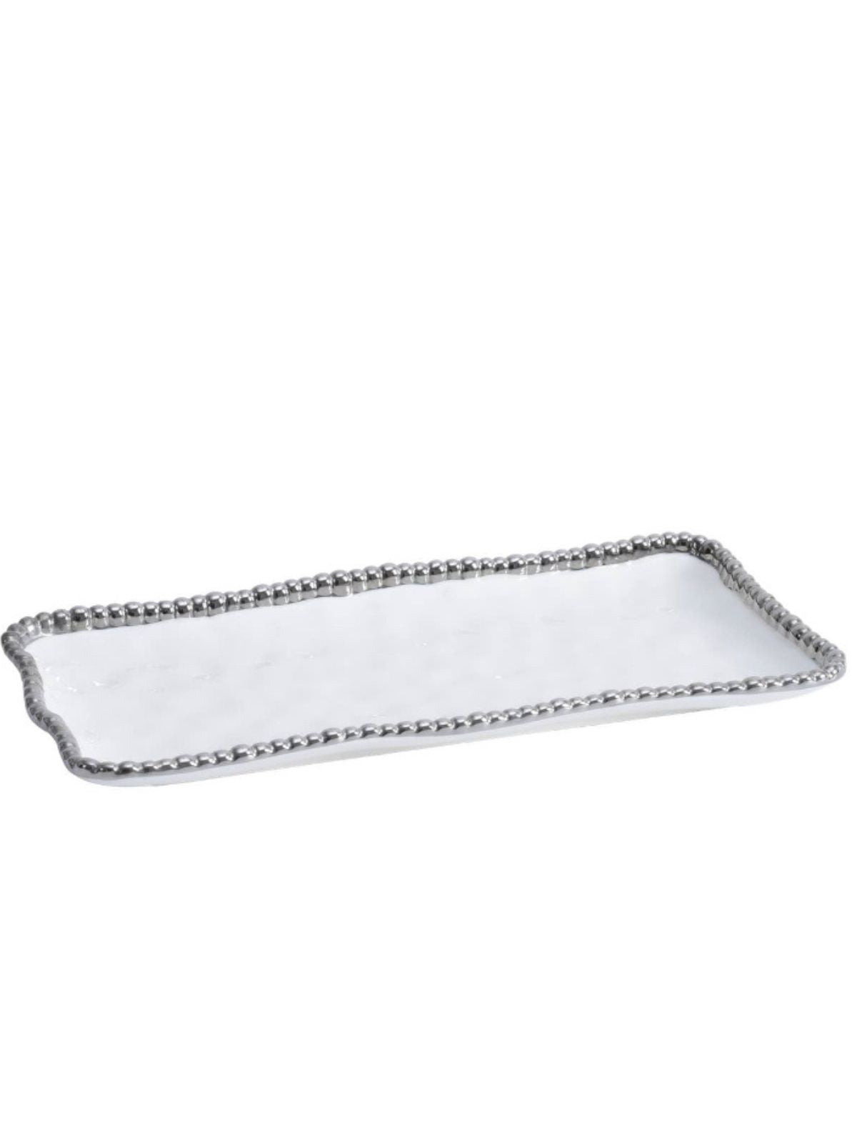 Rectangular Porcelain Serving Tray with Silver Beaded Edges