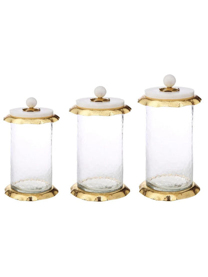 Luxury Kitchen Glass Canister With Gold Hammered Rim and Marble Lid, 3 sizes - KYA Home Decor. 