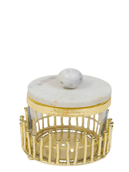 6H Luxury Kitchen Glass Canister With Gold Linear Design and Marble Lid - KYA Home Decor. 