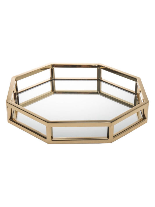 Large Gold Octagon Design Mirrored Decorative Tray for Vanities. 