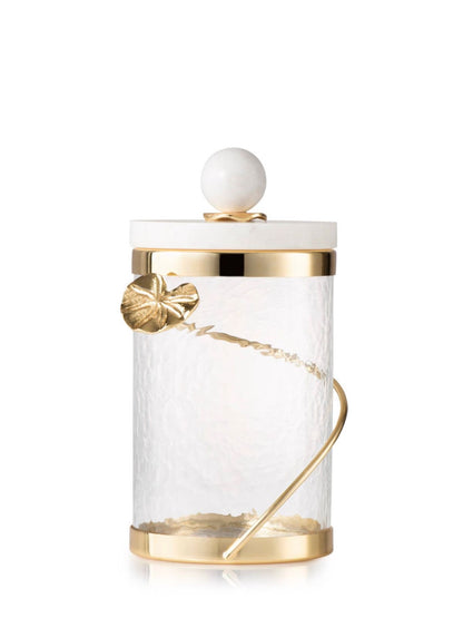 The Cuore D’ Oro Glass Canister Has A Gold Leaf Design & Marble Lid Medium Size From KYA Home Decor