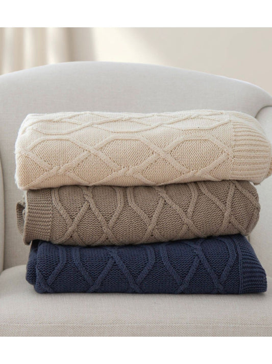 Chunky Diamond Knit 100% Cotton Decorative Throw Blanket , 50Wx60L. Available in 3 colors sold by KYA Home Decor