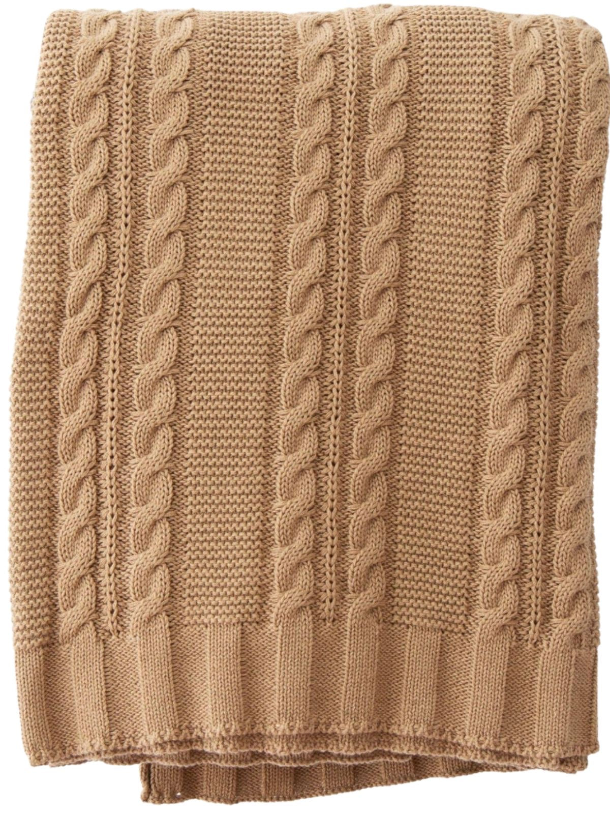 100% Cotton Cable Knit Decorative Throw Blanket in Beige, 50W x 60L. Sold by KYA Home Decor.