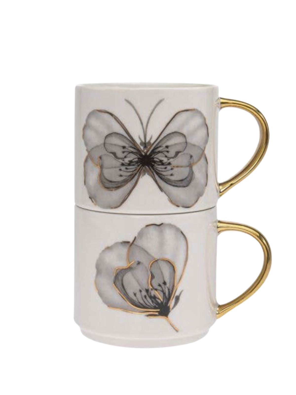 Gold Flower Butterfly Stack Mugs (Set of 2)