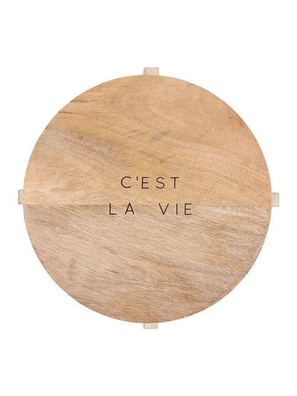 Mango Wood Round Pedestal Cheese Board With C'est La Vie Print.