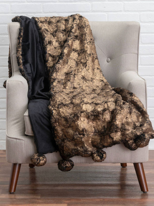 The Sable throw is a luxurious feather like faux fur with a gold metallic look, 50W x 60L. 