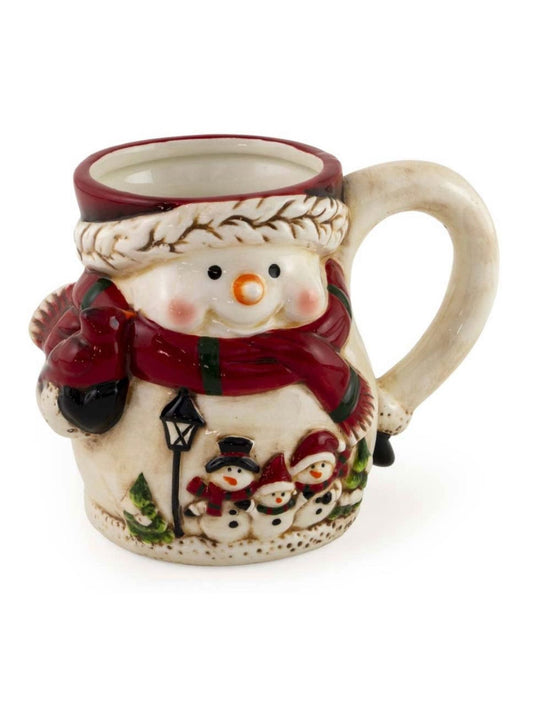 Set of 2 16oz White and Red Ceramic Dolomite Designed Snowman Christmas Mug.
