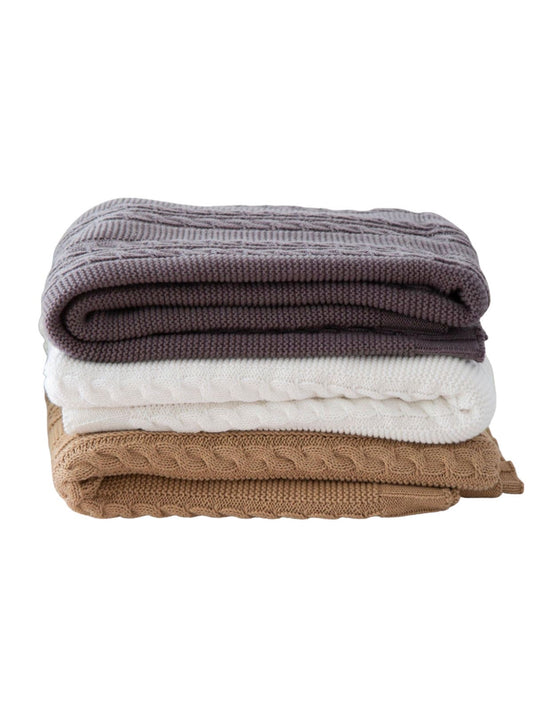 100% Cotton Cable Knit Decorative Throw Blanket Available in 3 Luxurious Colors, 50W x 60L. 