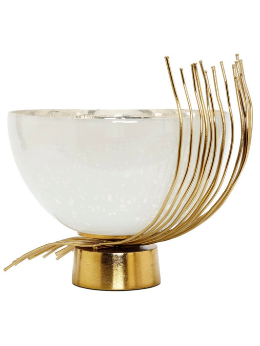 The Elegant Zuriel Bowl is sure to add some delight and beauty into your home! Unique and chic, this opaque glass bowl stands on a gold twig base to perfectly display your favorite fruits or gorgeous floral arrangements!