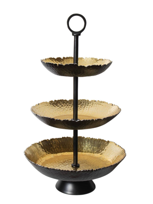 The Nero Con Oro Three Tier Black and Gold Stand Incorporates an elegant style which makes a convenient addition to your kitchen decor.  Available at KYA Home Decor